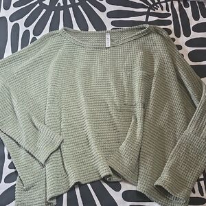 mts Light Olive Green Waffle Knit Scoop Neck Sweater